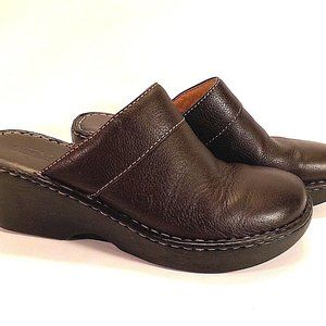 BØRN Brown Leather Slip On Mule Clogs, Wedge Heels